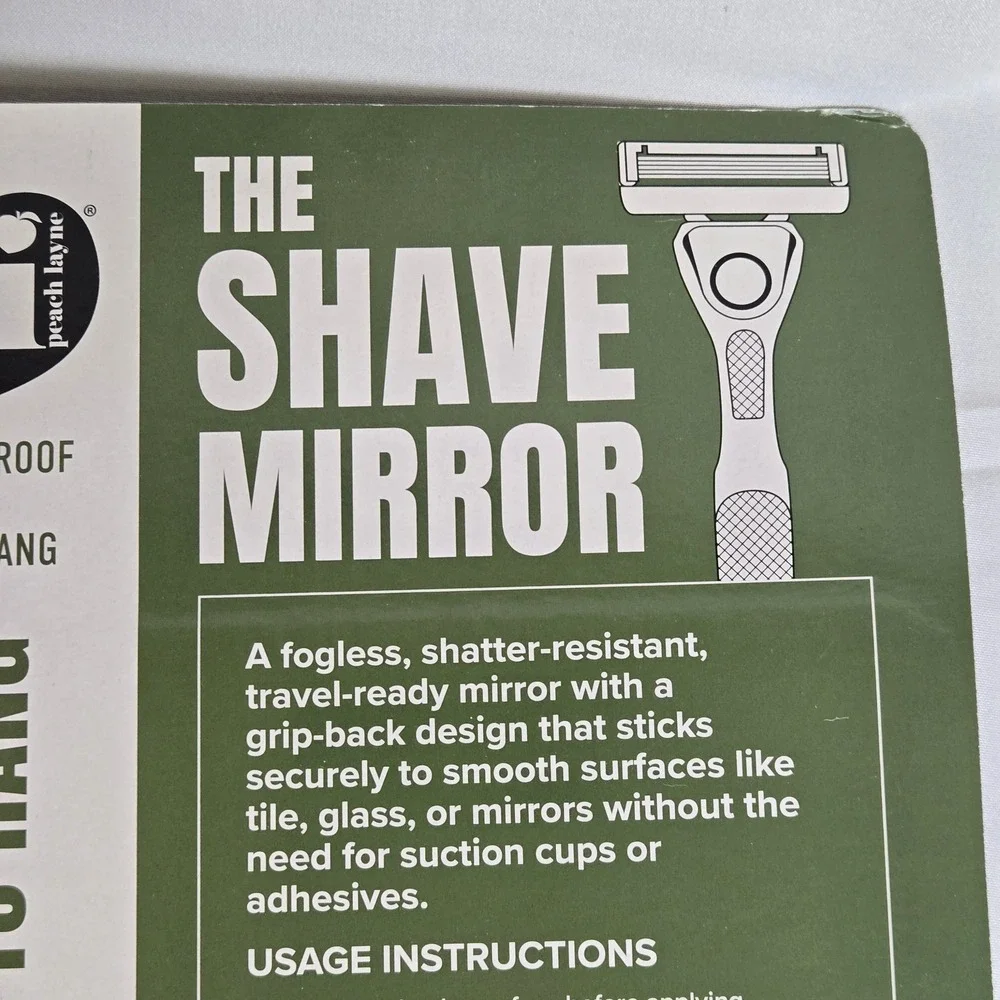 Hi Peach Layne Shave Mirror Black Shatterproof Fogless Easy To Hang New